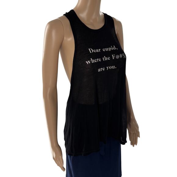 Wildfox Black Dear Cupid WTF Ribbed Tencel Tank Top - Picture 6 of 11